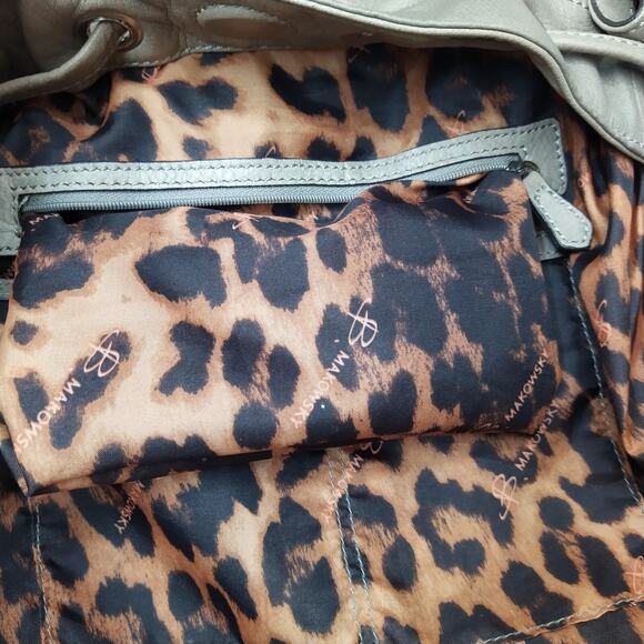 B. Makowsky Gray Leather Drawstring Zipper Pockets Shoulder Bag - Picture 13 of 16